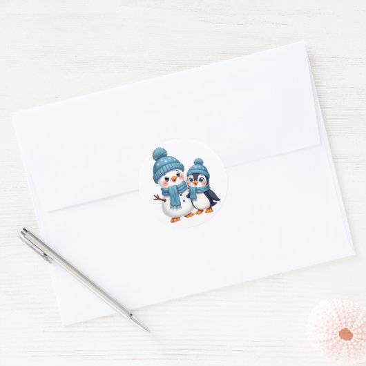 Christmas Merry Christmas For Gift Penguin Snowman Ronde Sticker (Envelop)