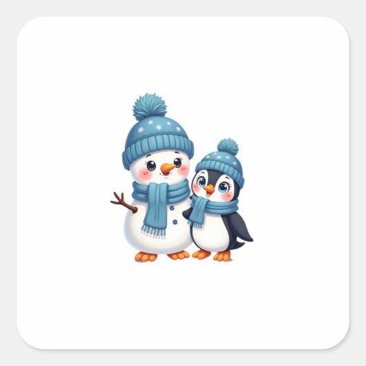 Christmas Merry Christmas For Gift Penguin Snowman Vierkante Sticker (Voorkant)