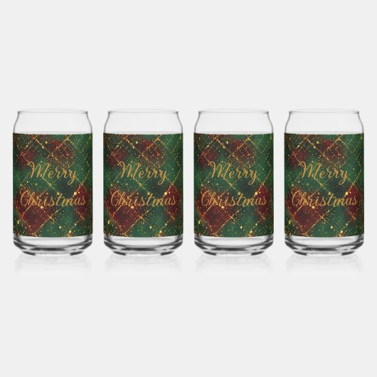 Christmas, Merry Christmas, Gold Red Green Pattern Blikvorm Glas (Voorkant)