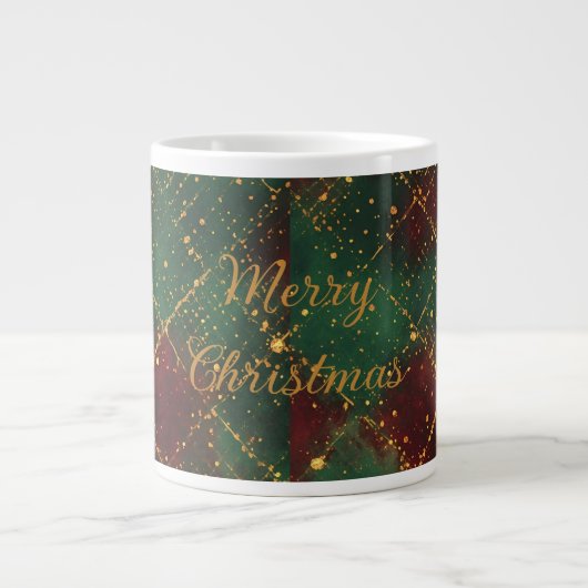 Christmas, Merry Christmas, Gold Red Green Pattern Grote Koffiekop (Voorkant)
