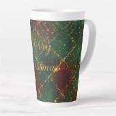 Christmas, Merry Christmas, Gold Red Green Pattern Latte Mok (Rechterhoek)