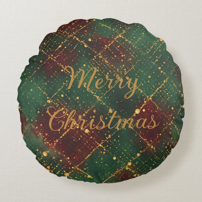 Christmas, Merry Christmas, Gold Red Green Pattern Rond Kussen (Voorkant)