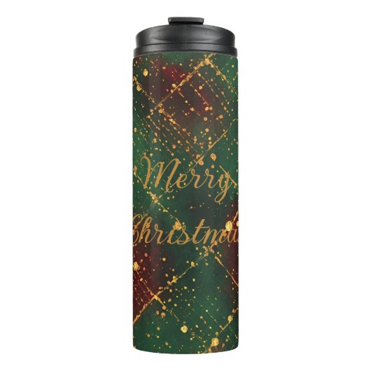 Christmas, Merry Christmas, Gold Red Green Pattern Thermosbeker (Voorkant)