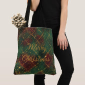 Christmas, Merry Christmas, Gold Red Green Pattern Tote Bag (Dichtbij)