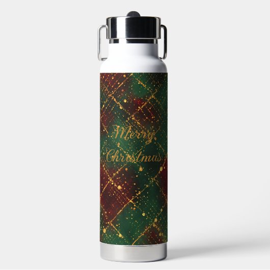 Christmas, Merry Christmas,Luxury Gold Red Green  Waterfles (Voorkant)
