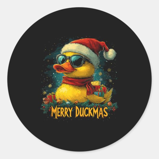 Christmas Merry Duckmas Funny Quackmas Pajama Duck Ronde Sticker (Voorkant)