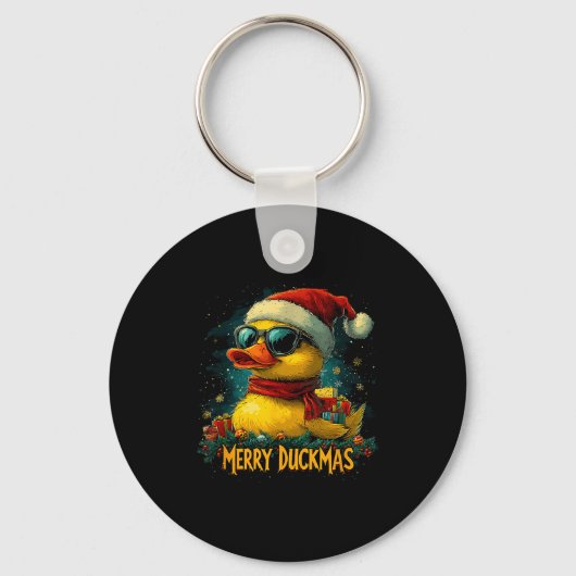 Christmas Merry Duckmas Funny Quackmas Pajama Duck Sleutelhanger (Voorkant)
