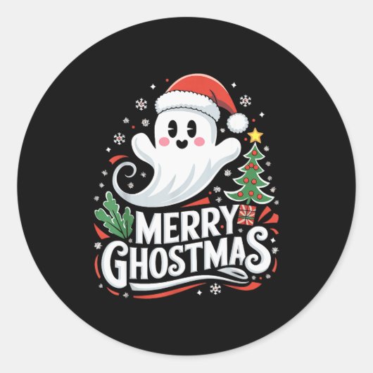 Christmas Merry Ghostmas Santa Srit Xmas Pajamas S Ronde Sticker (Voorkant)