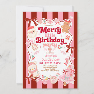 Christmas Merry Little Birthday Invitation Kaart