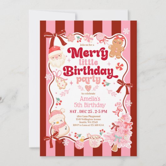 Christmas Merry Little Birthday Invitation Kaart (Voorkant)