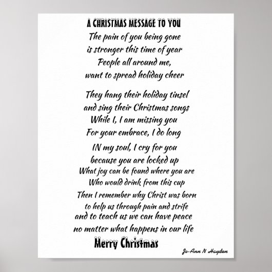 CHRISTMAS MESSAGE FOR INCARCERATED LOVED ONE POSTER (Voorkant)