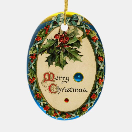 CHRISTMAS MET HOLLY BERRIES EN GEM STONES KERAMISCH ORNAMENT (Voorkant)