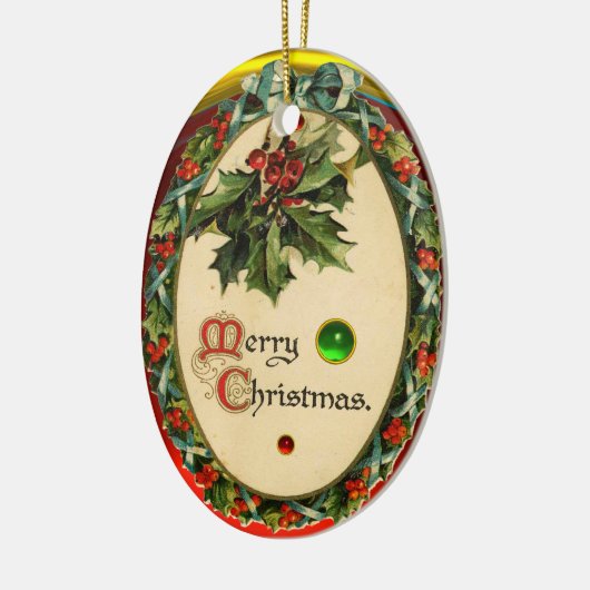 CHRISTMAS MET HOLLY BERRIES EN GEM STONES KERAMISCH ORNAMENT (Links)