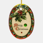 CHRISTMAS MET HOLLY BERRIES EN GEM STONES KERAMISCH ORNAMENT (Voorkant)