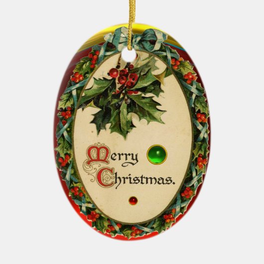 CHRISTMAS MET HOLLY BERRIES EN GEM STONES KERAMISCH ORNAMENT (Voorkant)