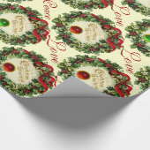 CHRISTMAS MET HOLLY BERRIES, JOY PEACE LIVE CADEAUPAPIER (Hoek)