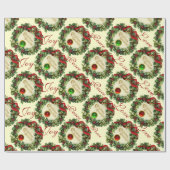 CHRISTMAS MET HOLLY BERRIES, JOY PEACE LIVE CADEAUPAPIER (Vlak)