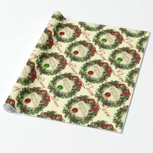 CHRISTMAS MET HOLLY BERRIES, JOY PEACE LIVE CADEAUPAPIER