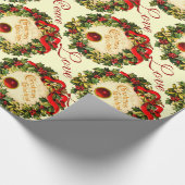CHRISTMAS MET HOLLY BERRIES, JOY PEACE LIVE CADEAUPAPIER (Hoek)