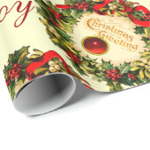 CHRISTMAS MET HOLLY BERRIES, JOY PEACE LIVE CADEAUPAPIER (Rol Hoek)