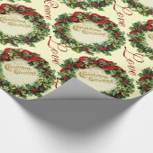 CHRISTMAS MET HOLLY BERRIES, JOY PEACE LIVE CADEAUPAPIER (Hoek)