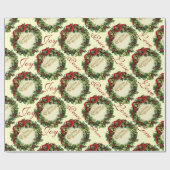 CHRISTMAS MET HOLLY BERRIES, JOY PEACE LIVE CADEAUPAPIER (Vlak)
