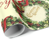 CHRISTMAS MET HOLLY BERRIES, JOY PEACE LIVE CADEAUPAPIER (Rol Hoek)