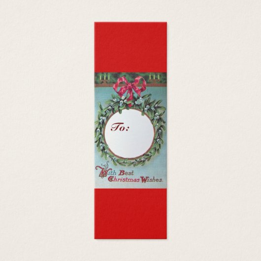 CHRISTMAS MET MISTLETOEN EN RODE RIBBON MINI VISITEKAARTJES (Voorkant)