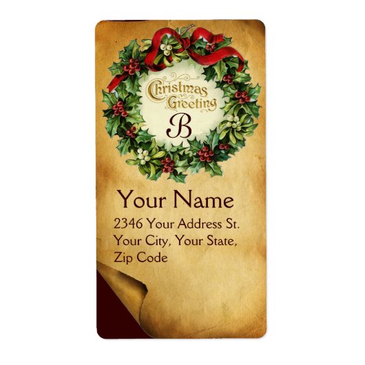 CHRISTMAS MET MISTLETOES EN HOLLY BERRIES ETIKET (Voorkant)