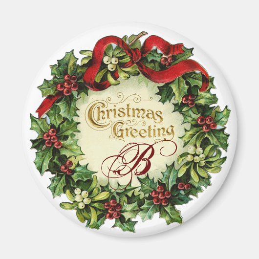 CHRISTMAS MET MISTLETOES EN HOLLY BERRIES MAGNEET (Voorkant)