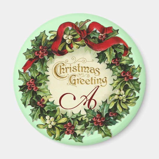 CHRISTMAS MET MISTLETOES EN HOLLY BERRIES MAGNEET (Voorkant)