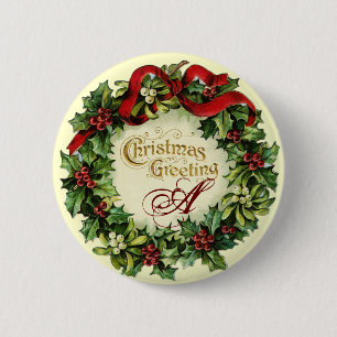 CHRISTMAS MET MISTLETOES EN HOLLY BERRIES RONDE BUTTON 5,7 CM