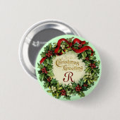 CHRISTMAS MET MISTLETOES EN HOLLY BERRIES RONDE BUTTON 5,7 CM (Voorkant /achterkant)