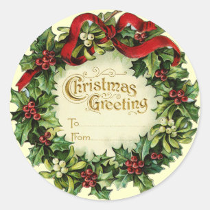 CHRISTMAS MET MISTLETOES EN HOLLY BERRIES RONDE STICKER