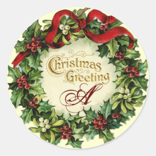 CHRISTMAS MET MISTLETOES EN HOLLY BERRIES RONDE STICKER