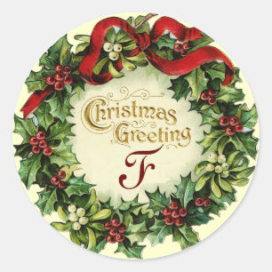 CHRISTMAS MET MISTLETOES EN HOLLY BERRIES RONDE STICKER