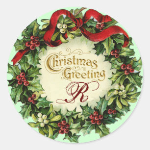 CHRISTMAS MET MISTLETOES EN HOLLY BERRIES RONDE STICKER