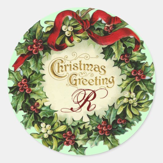 CHRISTMAS MET MISTLETOES EN HOLLY BERRIES RONDE STICKER (Voorkant)