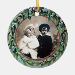 CHRISTMAS MET MISTLETOES FOTO-TEMPLATE KERAMISCH ORNAMENT