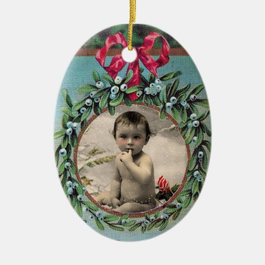 CHRISTMAS MET MISTLETOES FOTO-TEMPLATE KERAMISCH ORNAMENT (Voorkant)