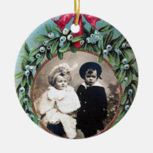 CHRISTMAS MET MISTLETOES FOTO-TEMPLATE KERAMISCH ORNAMENT