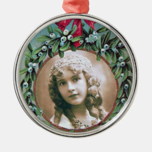 CHRISTMAS MET MISTLETOES FOTO-TEMPLATE METALEN ORNAMENT