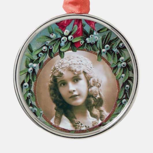 CHRISTMAS MET MISTLETOES FOTO-TEMPLATE METALEN ORNAMENT (Voorkant)