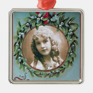 CHRISTMAS MET MISTLETOES FOTO-TEMPLATE METALEN ORNAMENT