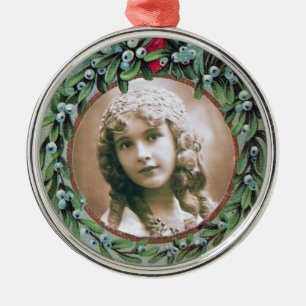 CHRISTMAS MET MISTLETOES FOTO-TEMPLATE METALEN ORNAMENT