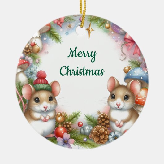 Christmas Mice and Mushrooms Whimsical Keramisch Ornament (Voorkant)
