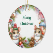 Christmas Mice and Mushrooms Whimsical Keramisch Ornament (Links)