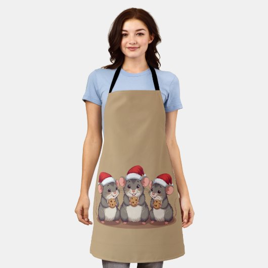 Christmas Mice Eating Santa's Cookies, Apron Schort (Gedragen)