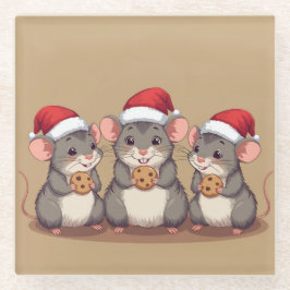 Christmas Mice Eating Santa's Cookies, Coaster Glazen Onderzetter