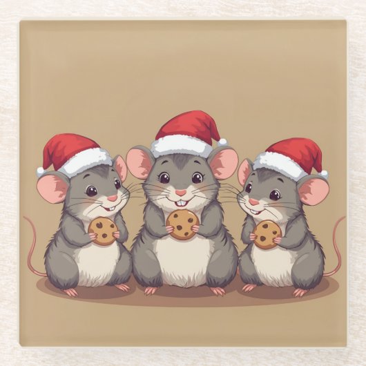 Christmas Mice Eating Santa's Cookies, Coaster Glazen Onderzetter (Voorkant)